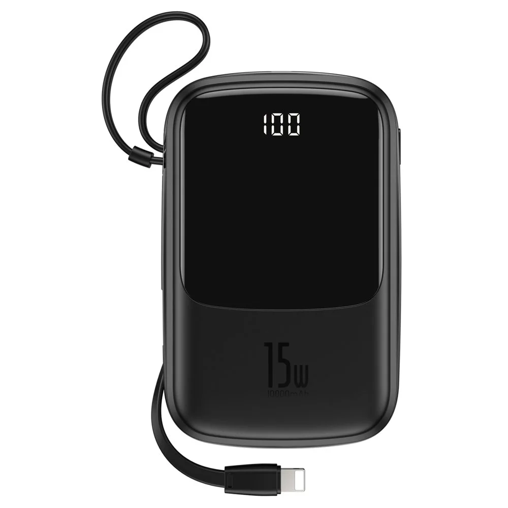Baseus Q pow power bank 10000mAh 3A 15W With built in Lightning cable black